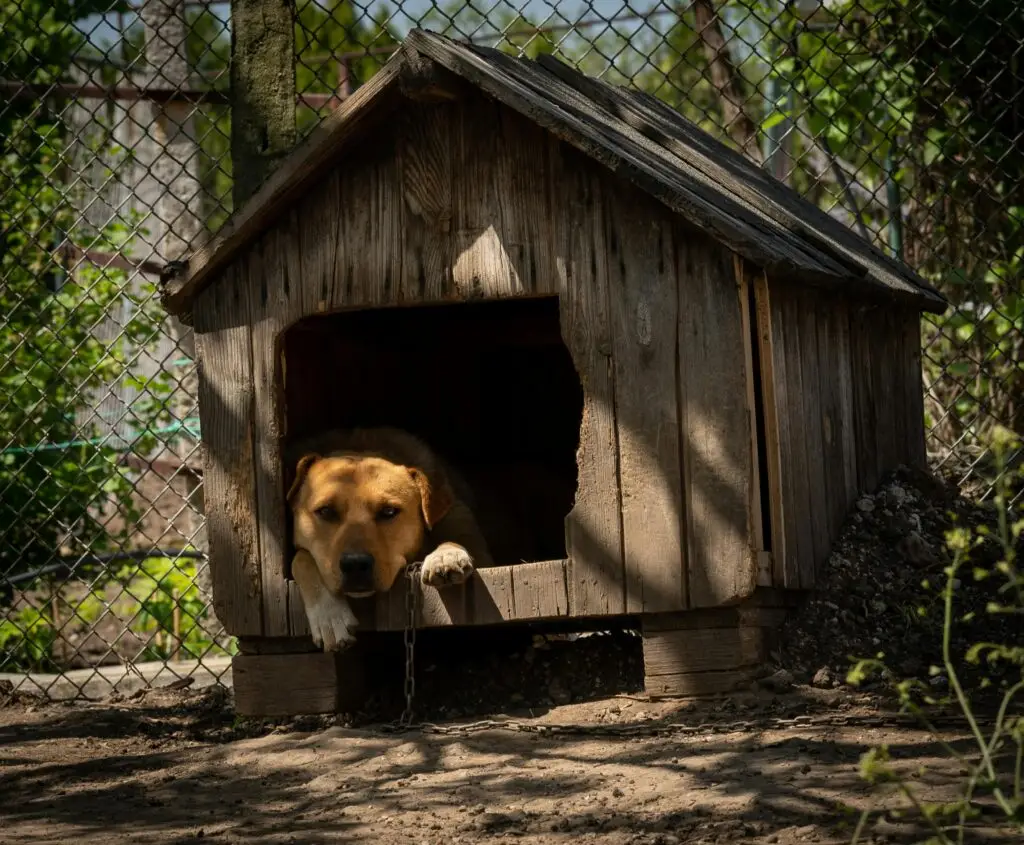 A dog at a premium dog kennel